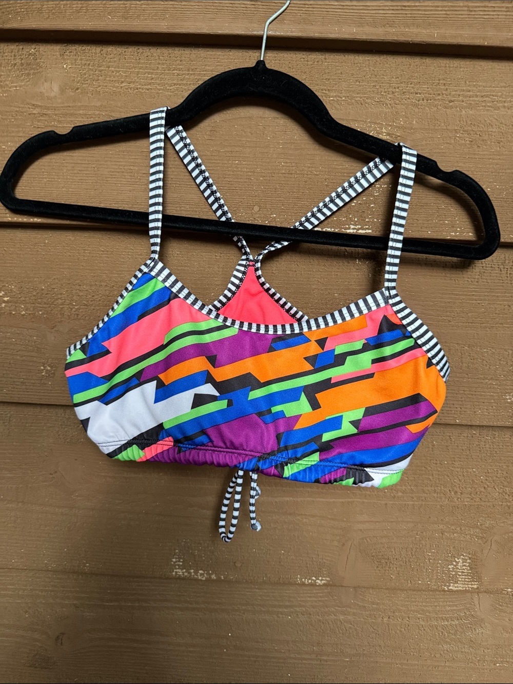Dolfin Neon Geo-Print GirlsSwim Top in Orange, Pink, Green, Purple, Blue size M